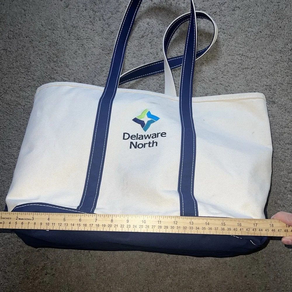LL BEAN Boat And Tote Medium White Blue With Logo